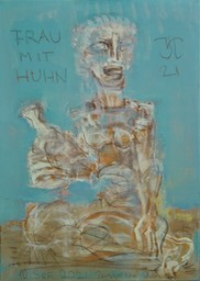 FRAU MIT HUHN, Leinwand 2021, 50 x 70 cm